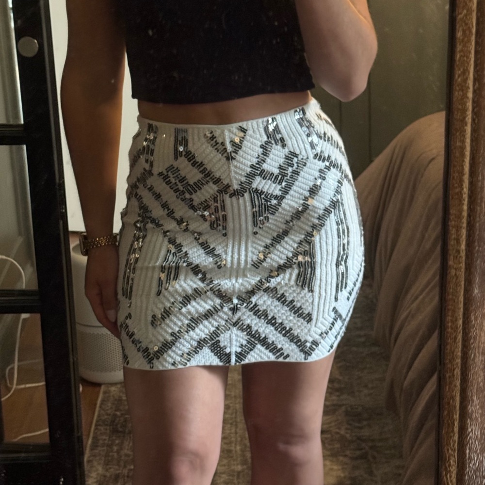 Express Black and White Sequin Pencil Skirt